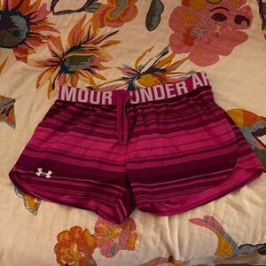 Under Armour Women's Magenta Striped Athletic Shorts